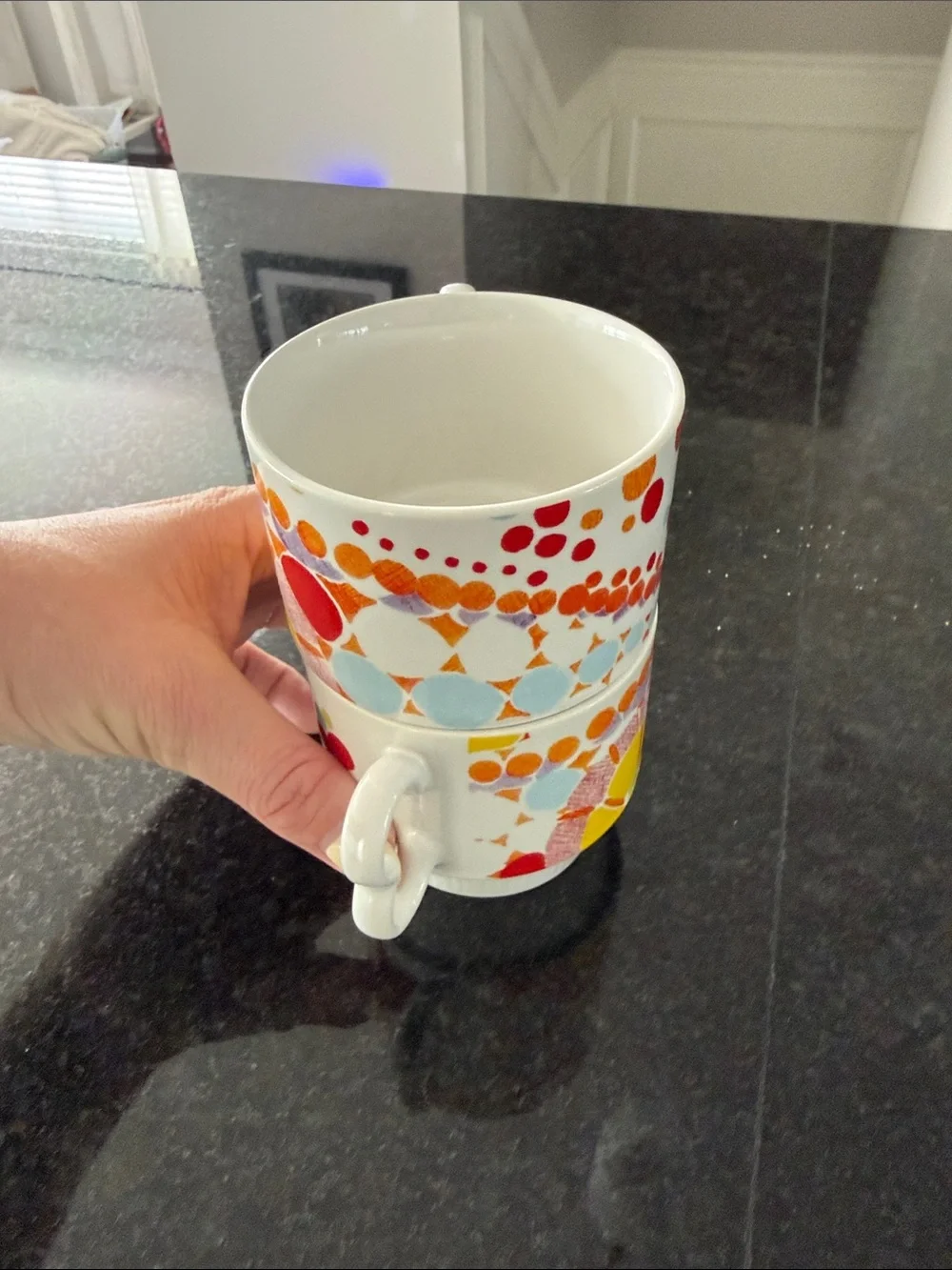 Colorful Polka Dot Ceramic Mug with Heart Handle - Set of 2 - Stackable